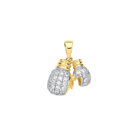 9ct Yellow Gold Joined Cubic Zirconia Boxing Gloves Pendant