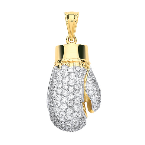 9ct Yellow Gold Cubic Zirconia Hollow Large Boxing Glove Pendant