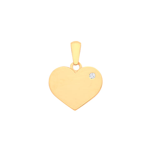 9ct Yellow Gold Cubic Zirconia Plain Heart Pendant