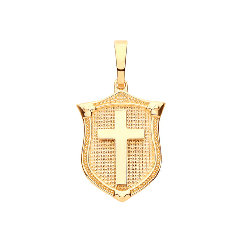 9ct Yellow White Gold Cross Shield Pendant