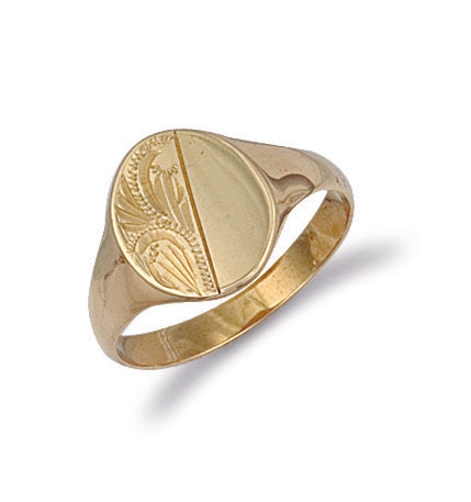 9ct Yellow Gold Engraved Oval Signet Ring