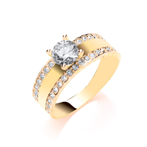 9ct Yellow Gold with Two Rows of Cz's Engagement Ring
