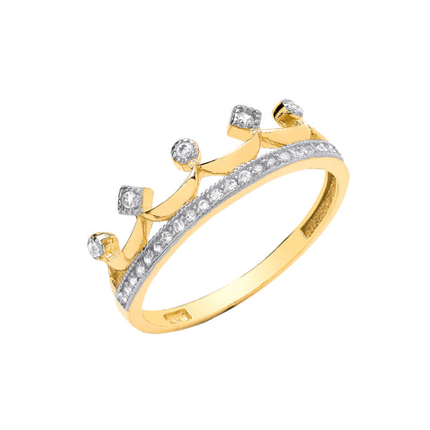 9ct Yellow Gold Crown Cz Ring