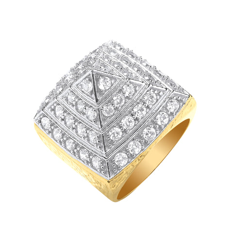 9ct Yellow Gold Large Cubic Zirconia Pyramid Gents Ring