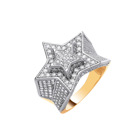 9ct Yellow Gold Cubic Zirconia 3D Star Gents Ring