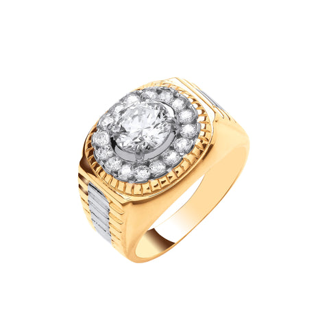 9ct Yellow Gold 8.0mm Cubic Zirconia Fancy Gents Ring