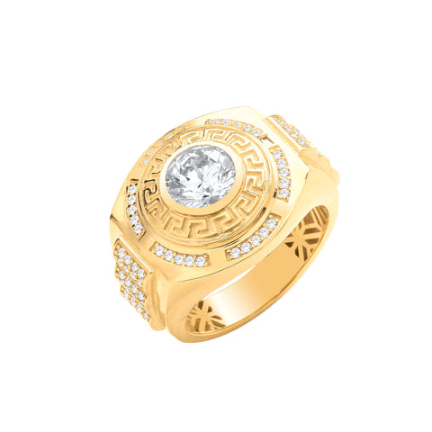 9ct Yellow Gold Large Round Gent Cubic Zirconia Ring