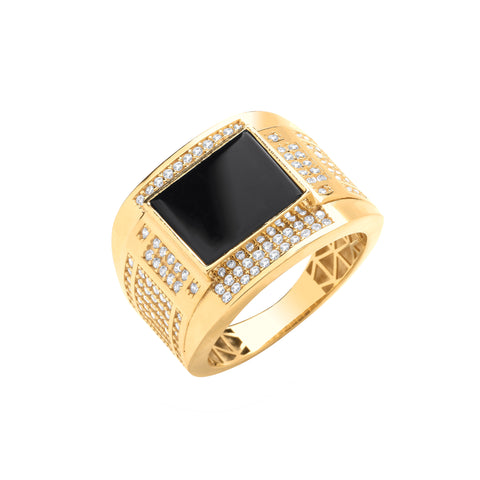 9ct Yellow Gold Onyx Square Cubic Zirconia Ring