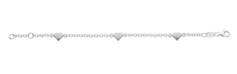 925 Sterling Silver Hearts Anklet 10"