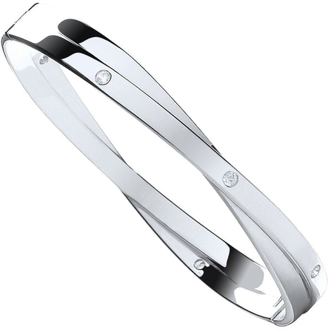 925 Sterling Silver Solid Cz Kiss Bangle