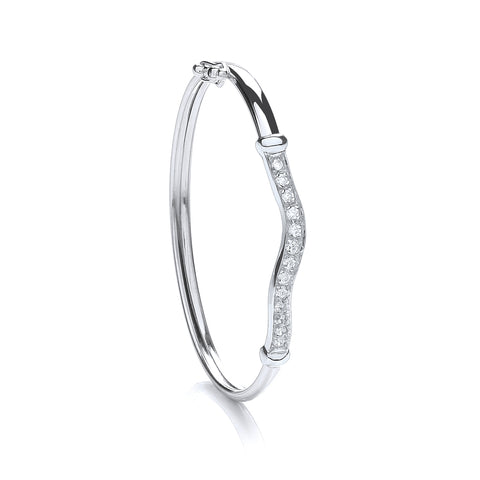 925 Sterling Silver Wavy Top Baby Cz Bangle