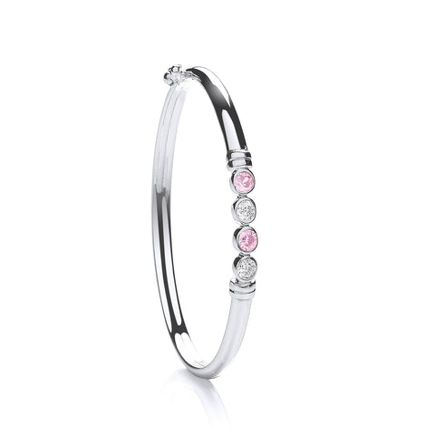 925 Sterling Silver Childs White & Pink Cz Bangle