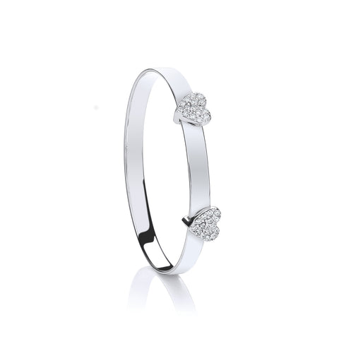 925 Sterling Silver Cz Heart Child's Expandable Bangle