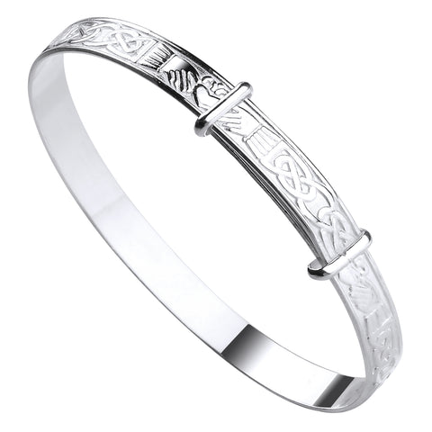 925 Sterling Silver Celtic Claddagh Expandable Baby Bangle