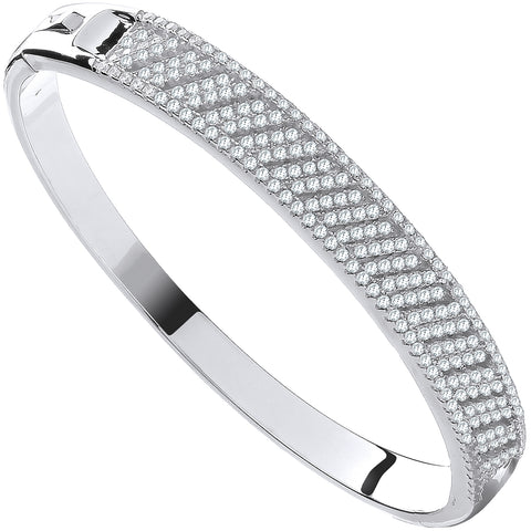 925 Sterling Silver Cross Lines CZ Ladies Bangle