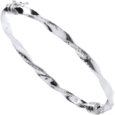 925 Sterling Silver Twisted Ribbed Edge Bangle