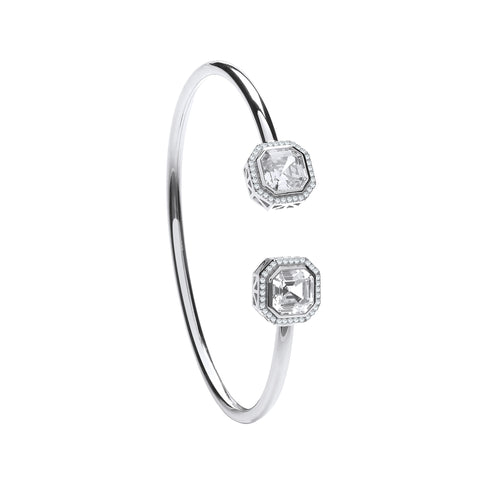 925 Sterling Silver  Octagon CZ Torque Hollow Bangle