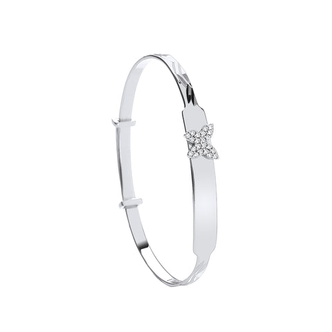 925 Sterling Silver CZ Butterfly Expandable ID Child's Bangle