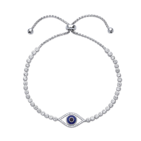 925 Sterling Silver Evil Eye Cz Friendship Bracelet