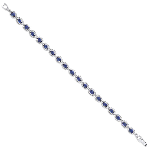 925 Sterling Silver Sapphire Blue Oval Cz Ladies Bracelet