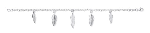 925 Sterling Silver 5 Feathers Ladies Charm Bracelet