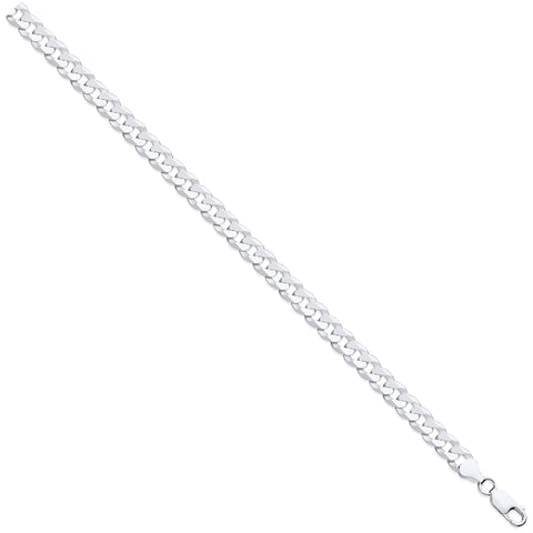 925 Sterling Silver Flat Curb Chain Bracelet (7mm Thick)
