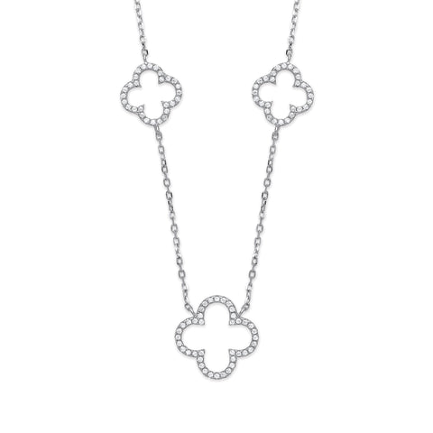 925 Sterling Silver Cubic Zirconia Four Leaf Clover Pendant 16"-18 inches