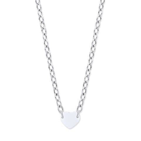 925 Sterling Silver Polished Heart Charm Chain Necklace 18"