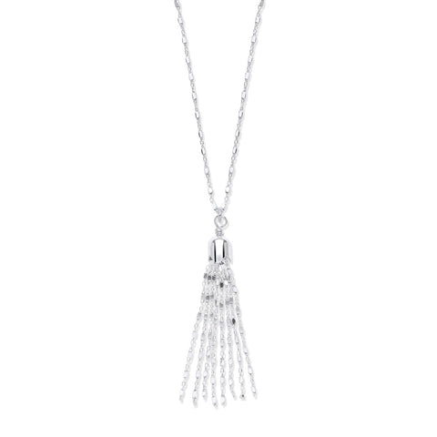925 Sterling Silver Diamond Cut Belcher & Box Link Chain with Tassel Necklace