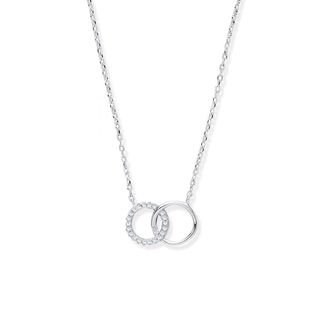 925 Sterling Silver Interlocking Circles Cubic Zirconia Necklace / Bracelet