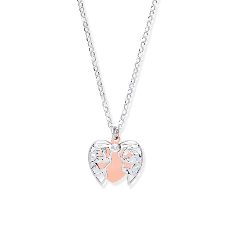 925 Sterling Silver with Rose Gold Plated Heart 18"/46cm Necklace