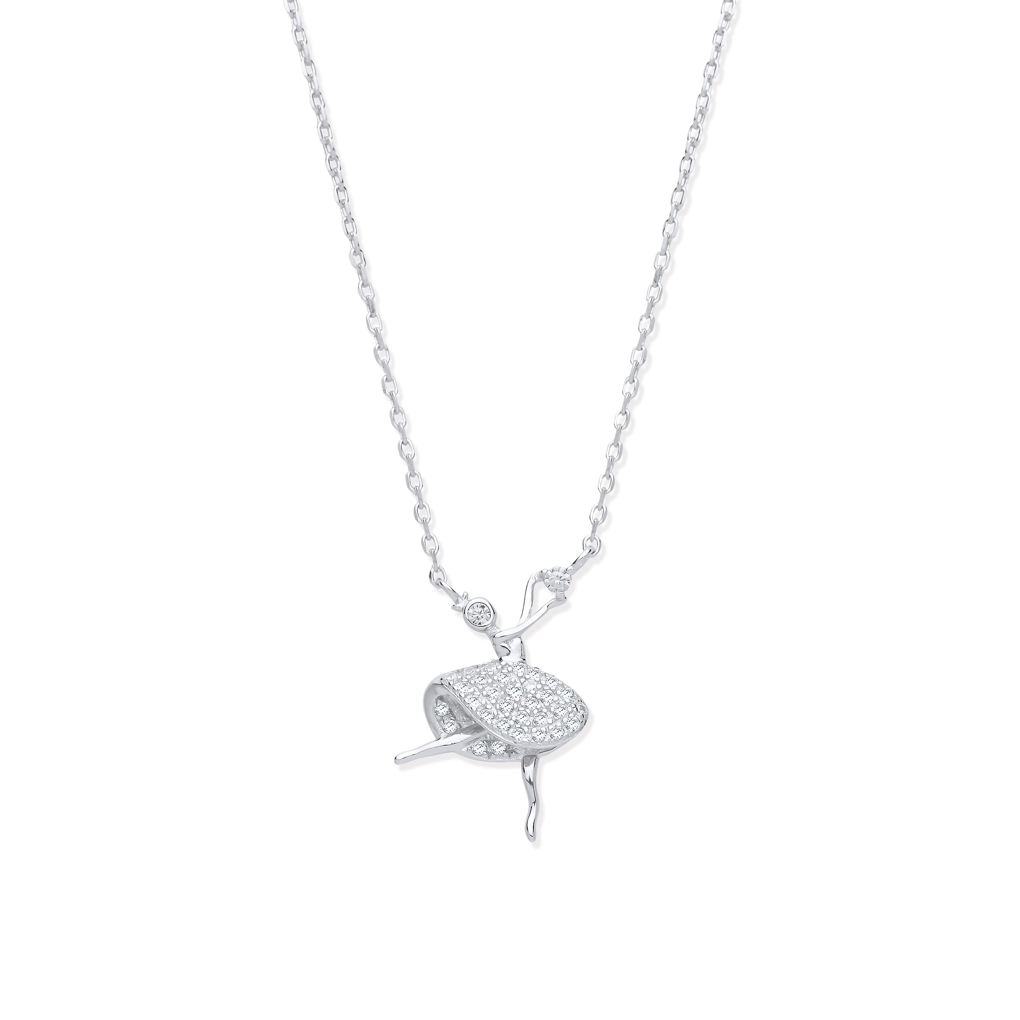 925 Sterling Silver Cubic Zirconia Ballerina Necklace 18" Chain