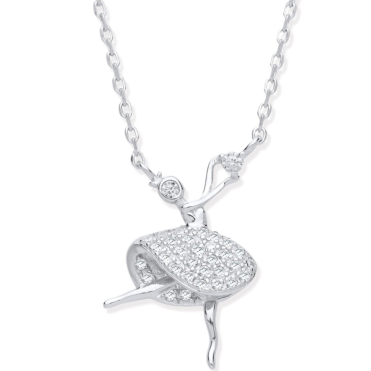 925 Sterling Silver Cubic Zirconia Ballerina Necklace 18" Chain
