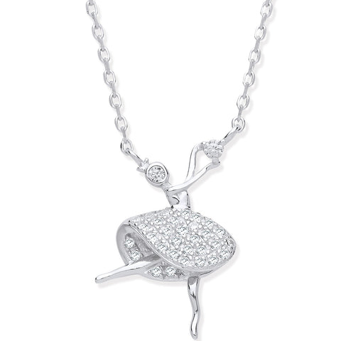 925 Sterling Silver Cubic Zirconia Ballerina Necklace 18" Chain