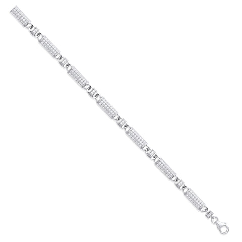 925 Sterling Silver Chain Bullet Link Cubic Zirconia Set Chain/Bracelet