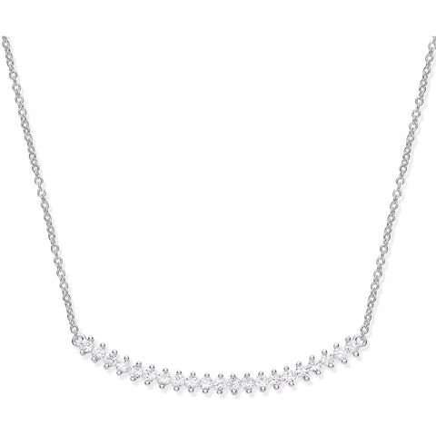 925 Sterling Silver Chic Curved Bar Cubic Zirconia Necklace