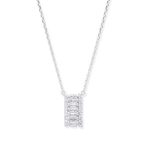 925 Sterling Silver Asymmetric Cubic Zirconia Pendant Necklace