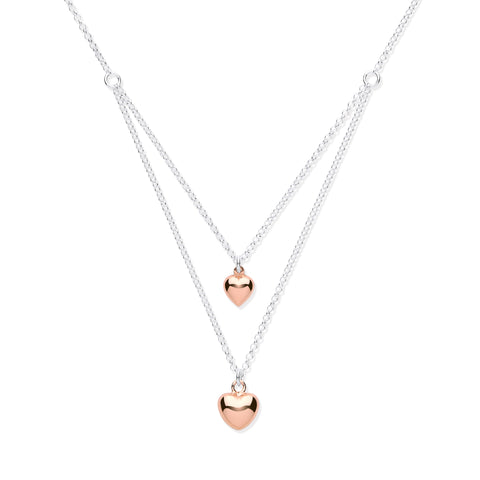 925 Sterling Silver & Rose Gold Hearts Necklace