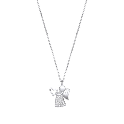 925 Sterling Silver Heart Angel Necklace with Extendable chain 16" to 18"