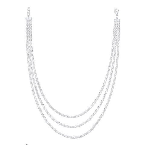 925 Sterling Silver Triple Layer Curb Link Chain Necklace