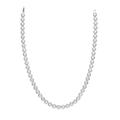 925 Sterling Silver Rubover Round Cubic Zirconia Halo Style Tennis Collarette Necklace