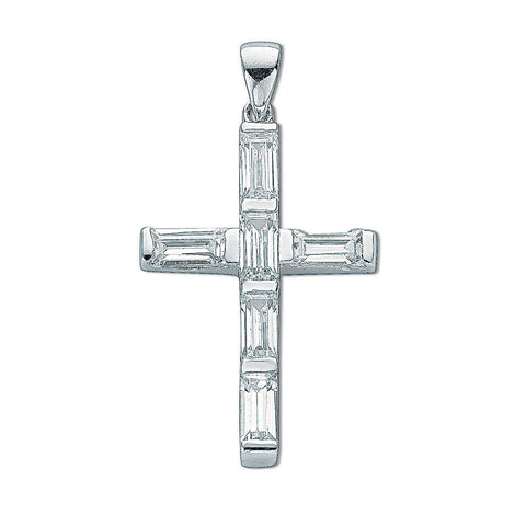 925 Sterling Silver Baguette Cut Cz Cross Pendant with Chain