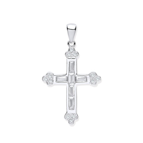 925 Sterling Silver Baguette Cz Cross with Chain