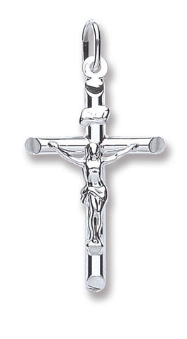 925 Sterling Silver Tubed Crucifix Pendant with Chain