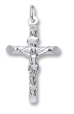 925 Sterling Silver Silver Fancy Tubed Crucifix with Chain