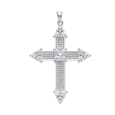 925 Sterling Silver Fancy Cz Cross with Chain
