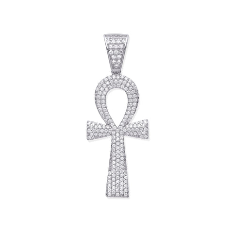 925 Sterling Silver CZ Ankh Cross - Key of Life Pendant with Chain