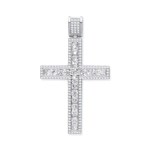 925 Sterling Silver CZ Fancy Cross with Chain
