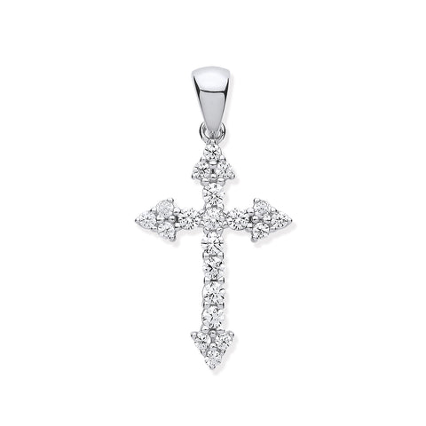 925 Sterling Silver Cz Fancy Cross Pendant with Chain