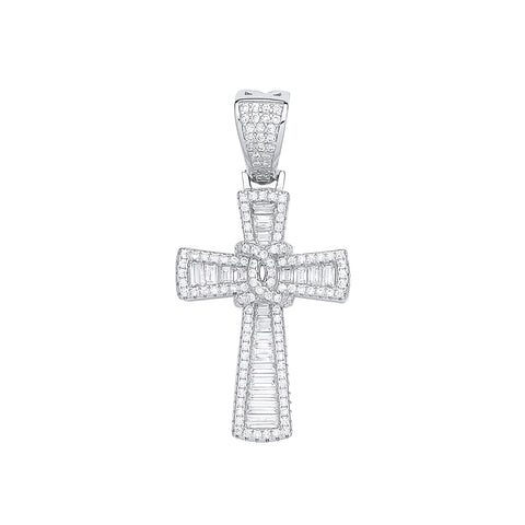 925 Sterling Silver Baguettes & Round CZs Cross with Chain